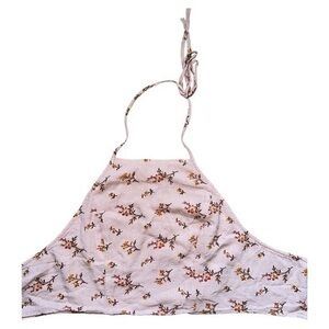 American Eagle, size medium, pink floral crop top, strapless, ties behind neck